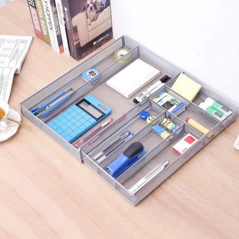 WuGeShop Expandable Office Drawer Organizer, 6 to 7 Compartments Adjustable Mesh Desk Drawer Organizer, Good Desk Organizer for Office Supplies and Art Supplies - Image 3
